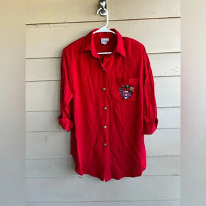 Christmas Red Button Down Tunic Top - Size 14